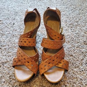 Jessica Simpson brown leather strappy open toe SZ 8 ½
